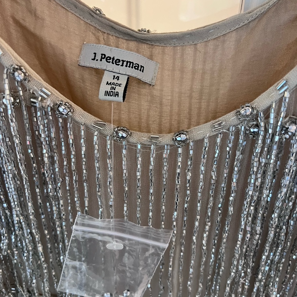 Vintage J. Peterman Silver Beaded Fringe Midi Dress - Picture 4 of 5